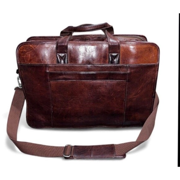 Vintage Wilsons Leather Brown Laptop Briefcase Messenger Bag Expandable Travel - Picture 2 of 8